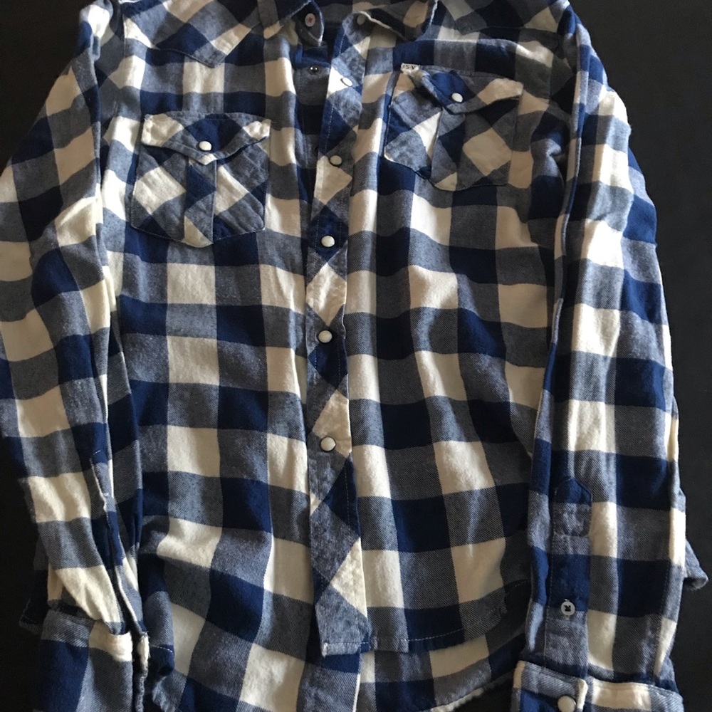 Salt Blue/White Checkered Long Sleeve Flannel